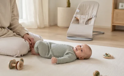 Bébé dans un cosy avec appui prolongé pouvant favoriser une plagiocéphalie
